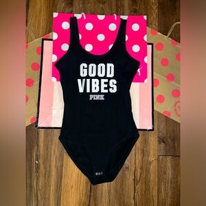 VS PINK SIZE XS “GOOD VIBES” BODY SUIT TANK TOP.